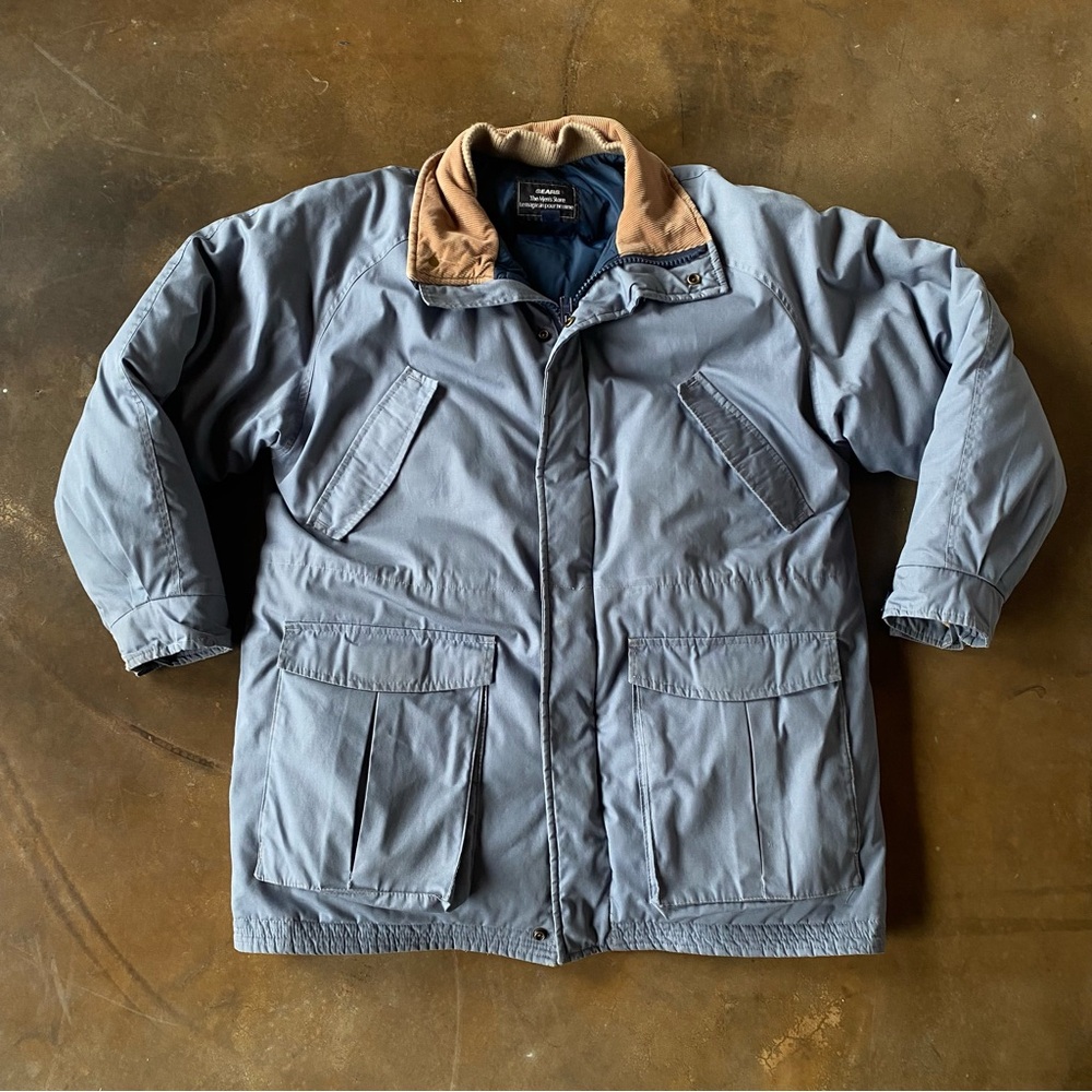 VTG 90s SEARS Light Blue Corduroy Down Filled Insulated Parka
